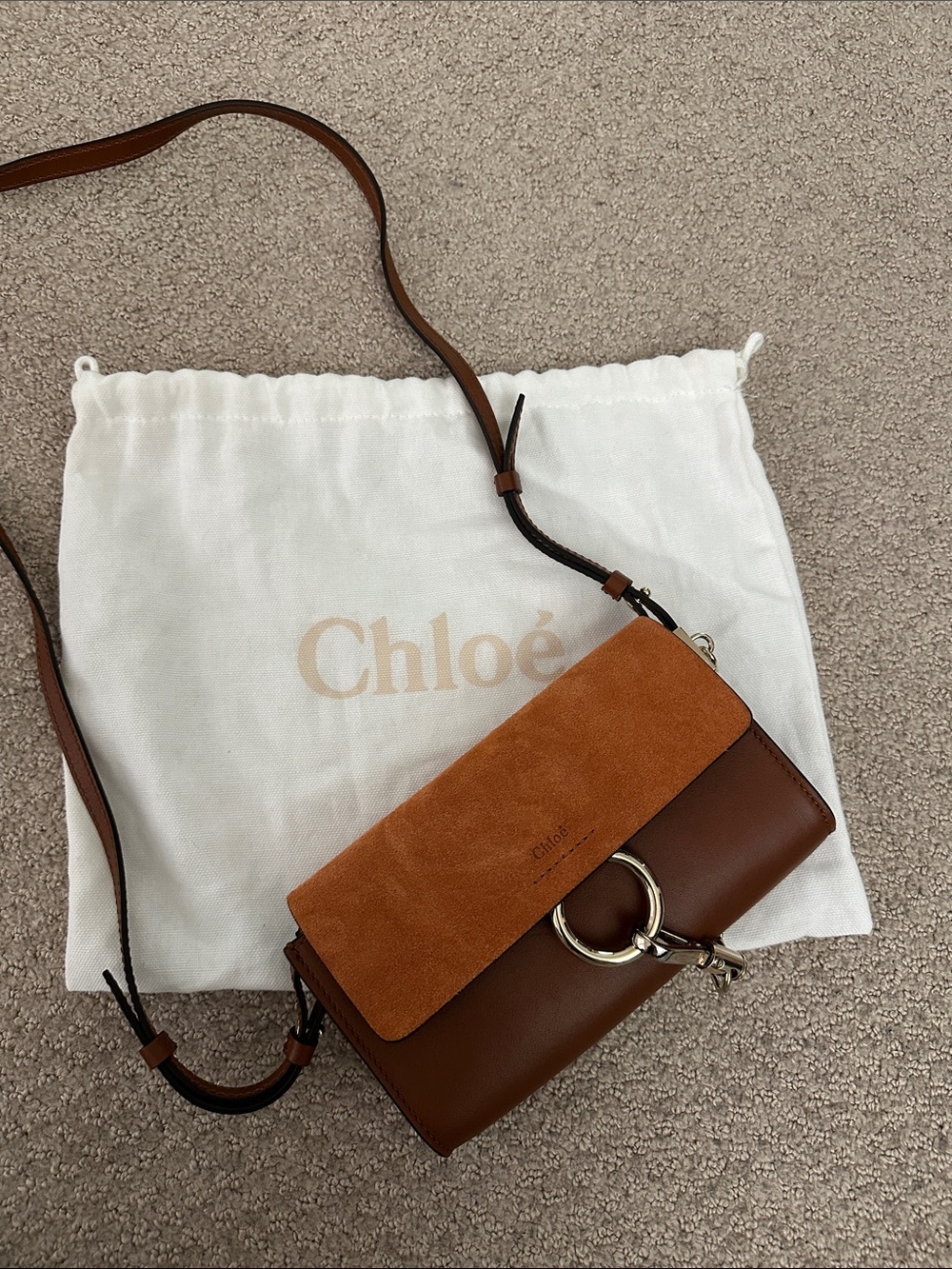 Chloé Brown and Tan Suede Leather Crossbody Bag